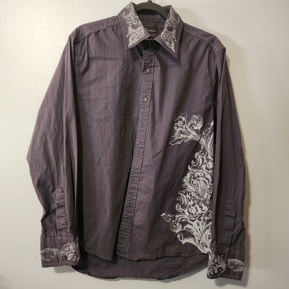 7 Diamonds Mens Dark Gray Long Sleevel Shirt Size Large Western - Picture 2 of 11